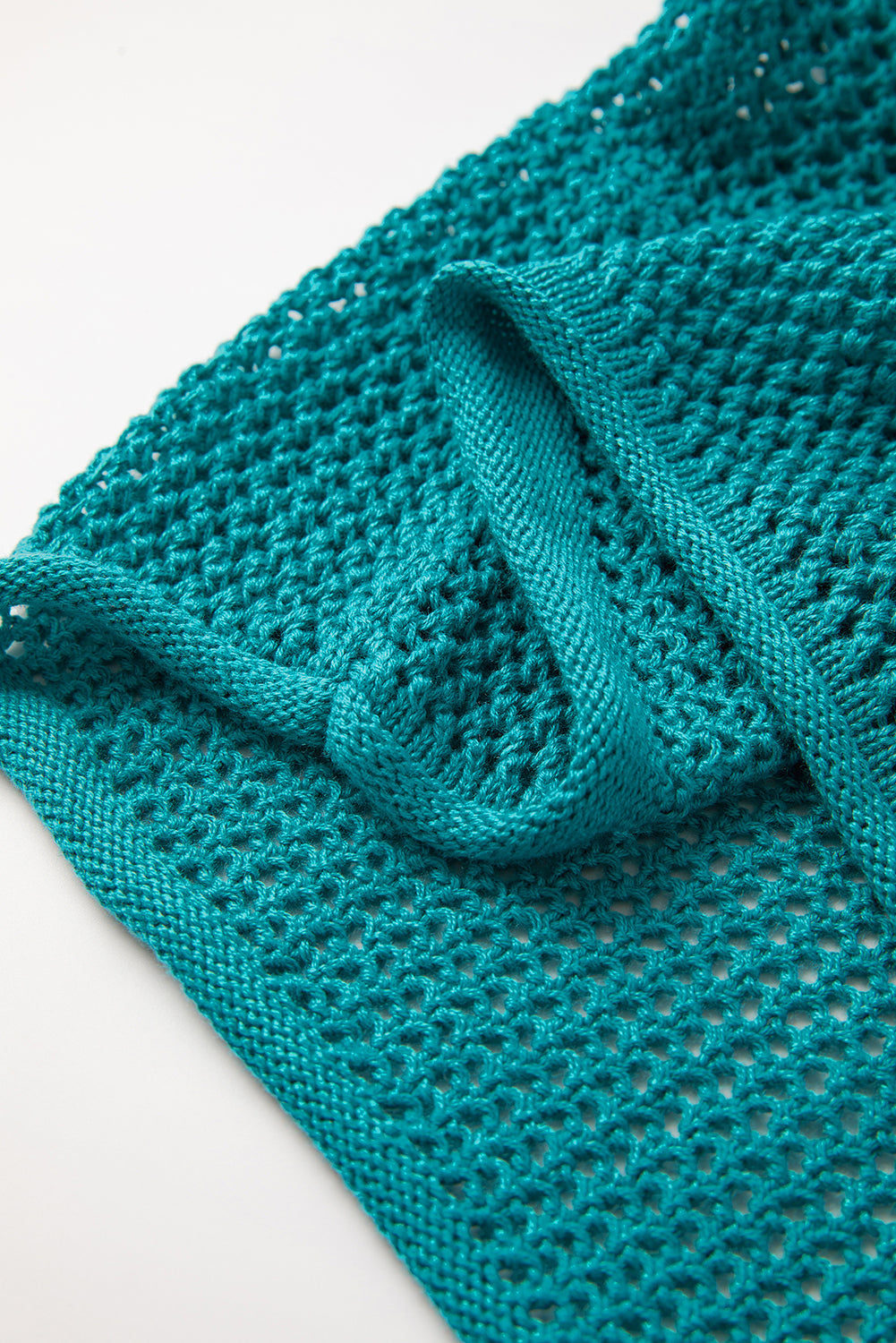Sea Green Big Flower Hollowed Knit Drop Shoulder Sweater Sweaters JT's Designer Fashion