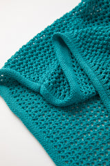 Sea Green Big Flower Hollowed Knit Drop Shoulder Sweater Sweaters JT's Designer Fashion