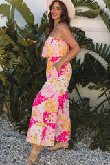 Multicolour Floral Print Ruffled High Waist Tube Top Loose Jumpsuit Jumpsuits & Rompers JT's Designer Fashion