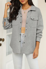 Gray Solid Textured Flap Pocket Buttoned Shacket Jackets JT's Designer Fashion