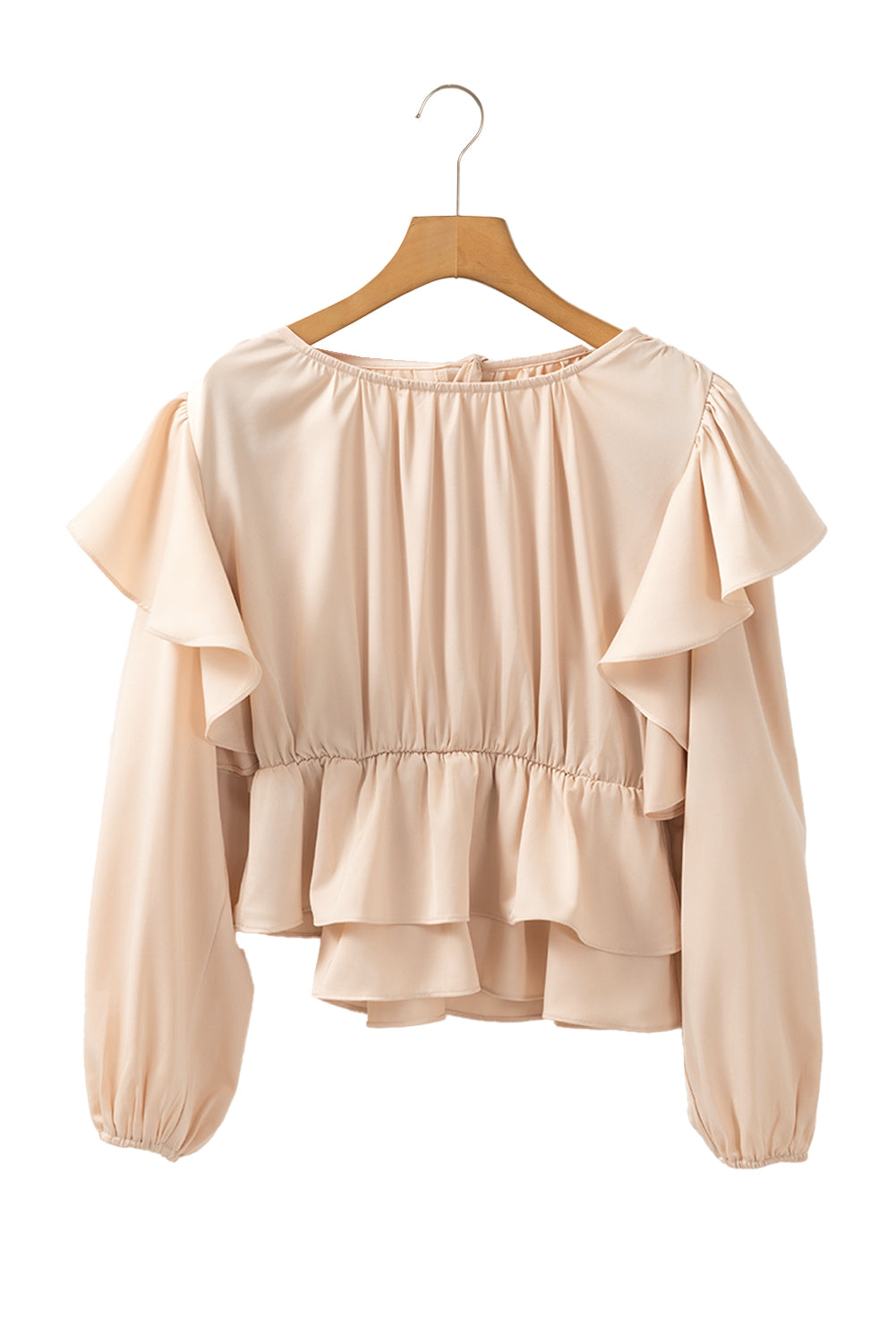 Oatmeal Lace-up Keyhole Back Ruffled Peplum Blouse Blouses & Shirts JT's Designer Fashion