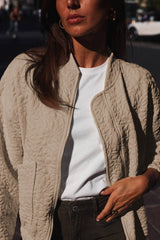 Light French Beige Floral Quilted Jacket Jackets JT's Designer Fashion