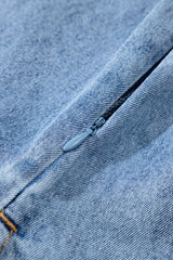 Beau Blue Short Sleeve Collared Patched Pocket Denim Mini Dress Mini Dresses JT's Designer Fashion