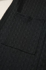 Black Textured Knit Side Pockets Open Front Cardigan Cardigans JT's Designer Fashion
