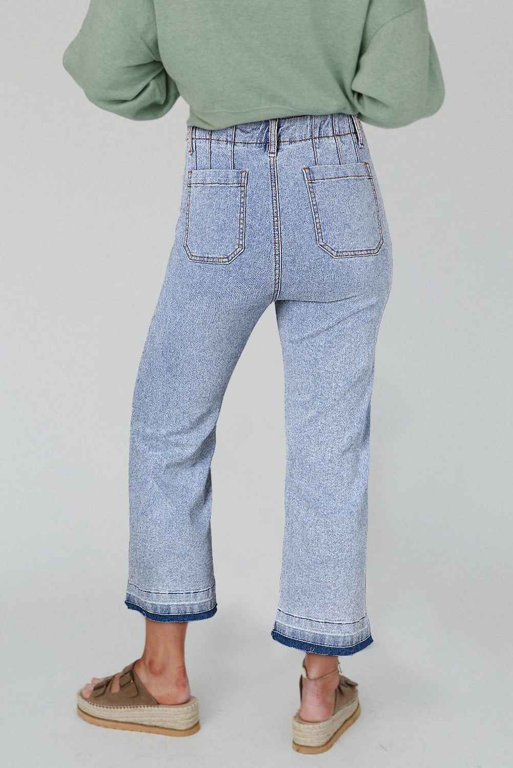 Beau Blue Acid Wash Contrast Edge Pocketed Cropped Jeans Jeans JT's Designer Fashion