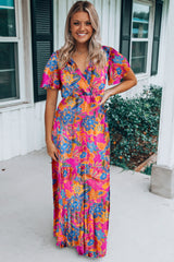 Rose Wrap V Neck Floral Maxi Dress Dresses JT's Designer Fashion