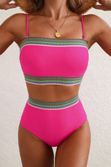 Rose Red Contrast Banding Tube Bikini High Waist 2pcs Swimsuit High Waisted Swimsuit JT's Designer Fashion