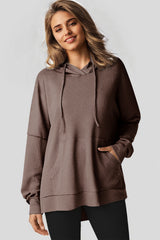 Coffee Waffle Knit Fleece Lined High Low Oversized Hoodie Sweatshirts & Hoodies JT's Designer Fashion