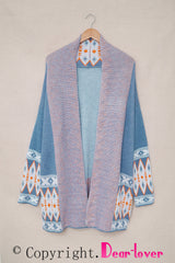 Blue Aztec Print Open Front Knitted Cardigan Sweaters & Cardigans JT's Designer Fashion