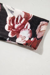 Pink Mesh Floral Print Mock Neck Long Sleeve Slim Top Long Sleeve Tops JT's Designer Fashion