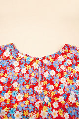 Red Dainty Flower Printed Plus Size Short Sleeve Shift Dress Plus Size Mini Dresses JT's Designer Fashion