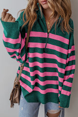Green Collared Quarter Zipper Oversized Sweater Sweaters JT's Designer Fashion