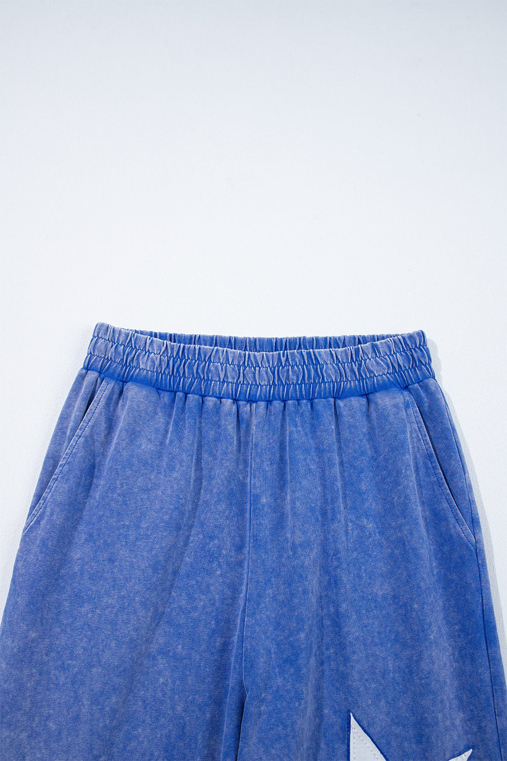 Ashleigh Blue Acid Wash Star Patched Rolled Trim Pants Set Pant Sets JT's Designer Fashion