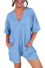 Myosotis Loose Half Sleeve V Neck Knit Romper Jumpsuits & Rompers JT's Designer Fashion
