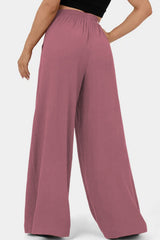 Rose Tan High Waisted Tie Front Side Pocket Wide Leg Flowy Casual Pants Pants & Culotte JT's Designer Fashion