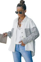 White Contrast Leopard Denim Jacket Denim Jackets JT's Designer Fashion