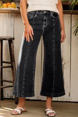 Black Plain Seam Detail Flared Bottom Ankle Length Jeans Jeans JT's Designer Fashion
