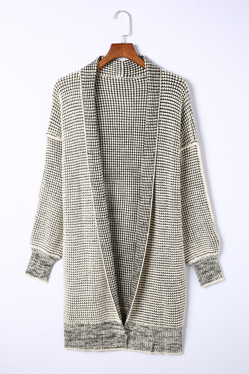 Apricot Plaid Knitted Long Open Front Cardigan Sweaters & Cardigans JT's Designer Fashion