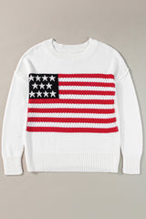 White American Flag Cable Knit Drop Shoulder Sweater Sweaters JT's Designer Fashion
