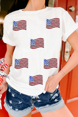 White Sequin American Flag Patched Casual T Shirt Graphic Tees JT's Designer Fashion