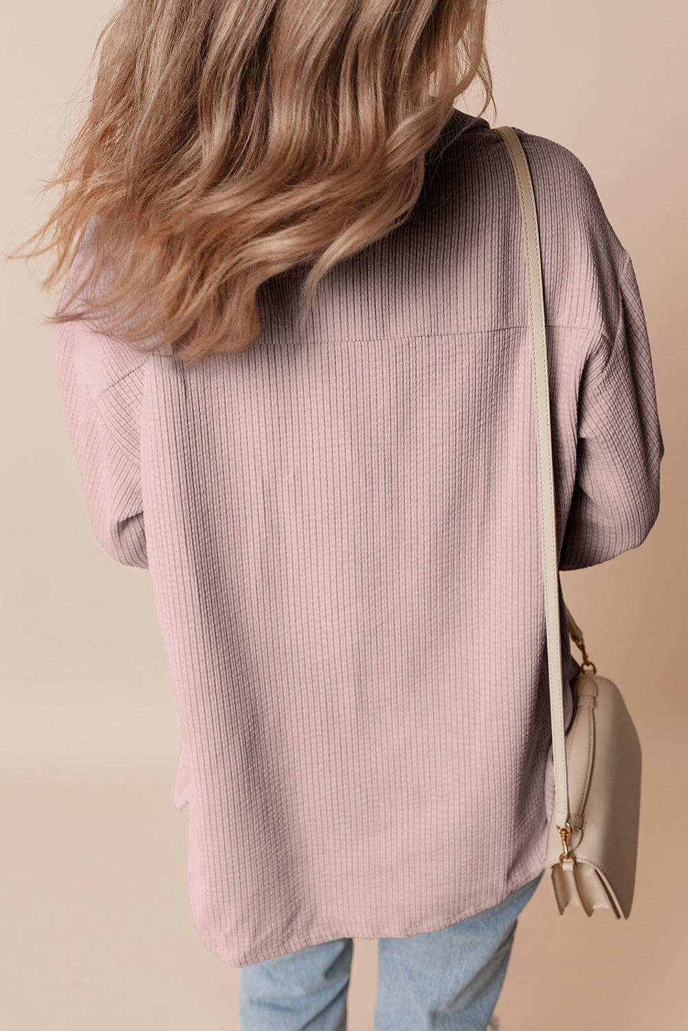 Light Pink Corduroy Flap Pocket Button Up Shacket Jackets JT's Designer Fashion
