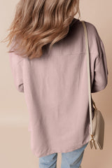 Light Pink Corduroy Flap Pocket Button Up Shacket Jackets JT's Designer Fashion