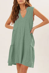 Moonlight Jade Split V Neck Tiered Flowy Sleeveless Dress Dresses JT's Designer Fashion