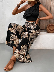 Ruffled Sleeveless Top and Printed Pants Set Pant Sets JT's Designer Fashion