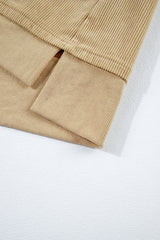 Simply Taupe Solid Ribbed Knit Buttoned Drop Shoulder Oversized Hoodie Sweatshirts & Hoodies JT's Designer Fashion