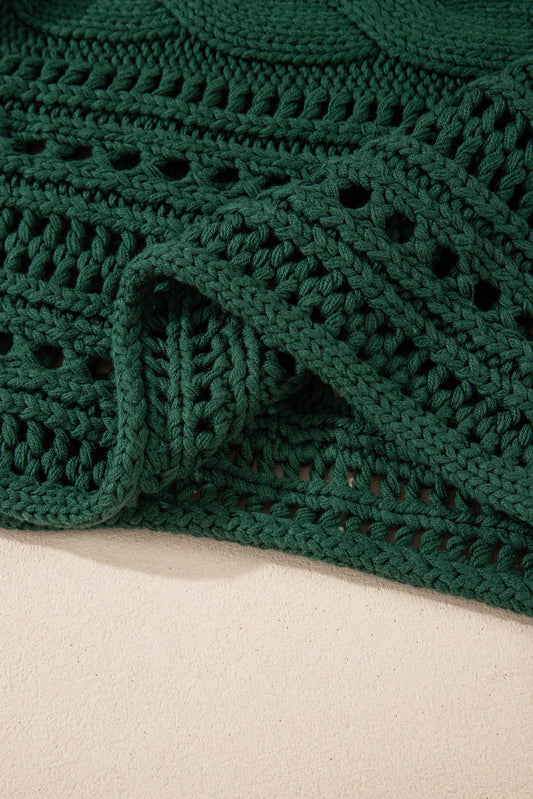 Blackish Green Hollow-out Cable Knit Cropped Sweater Sweaters JT's Designer Fashion