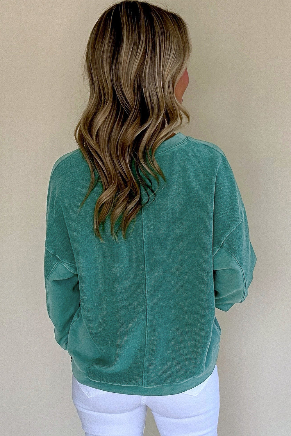 Skobeloff Solid Color Notched Neck Drop Shoulder Sweatshirt Sweatshirts & Hoodies JT's Designer Fashion
