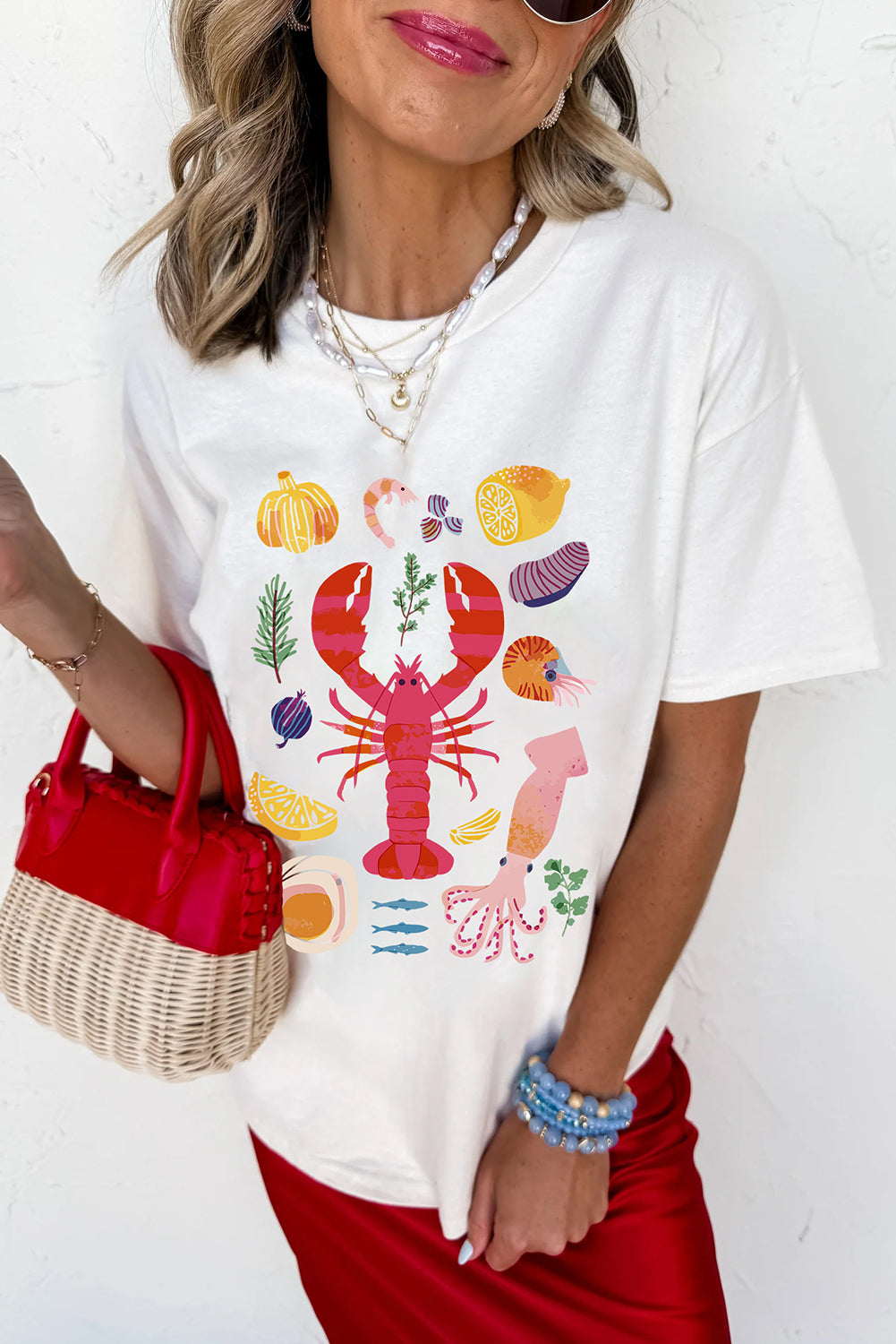 White Crawfish Food Ingredient Graphic Crewneck Tee Graphic Tees JT's Designer Fashion