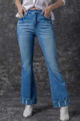 Sky Blue Slight Distressed Medium Wash Flare Jeans Jeans JT's Designer Fashion
