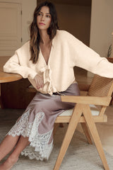 Jet Stream Bowknot Front Loose V Neck Knitted Cardigan Cardigans JT's Designer Fashion