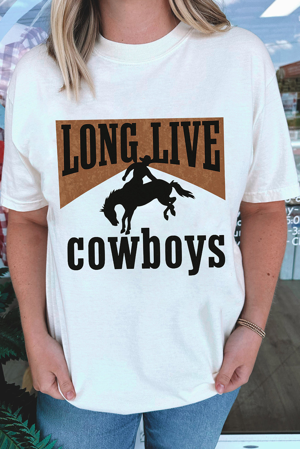 White LONG LIVE Cowboys Western Graphic Loose Tee Graphic Tees JT's Designer Fashion