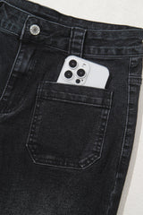 Black Wide Leg Pocketed High Waist Jeans Jeans JT's Designer Fashion