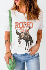 White RODEO Cowboy Graphic Crewneck T Shirt Graphic Tees JT's Designer Fashion
