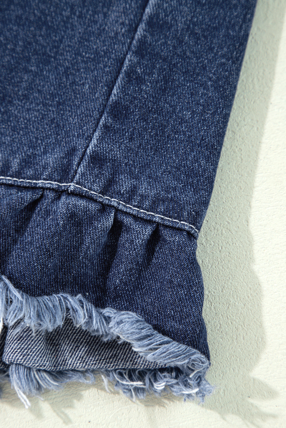 Navy Blue Ruffle Raw Hem Flap Pockets Denim Jacket Denim Jackets JT's Designer Fashion