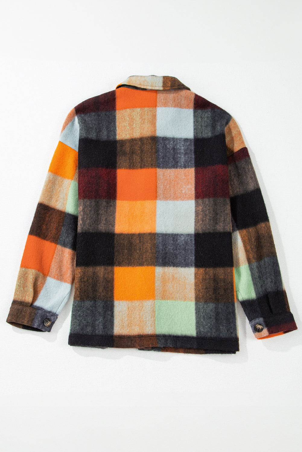 Orange Plaid Print Flap Pocket Long Jacket Jackets JT's Designer Fashion