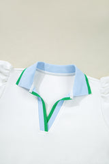White Colorblock Edge Cap Sleeve Collared Top 2 Piece Skirt Set Two Piece Dresses JT's Designer Fashion