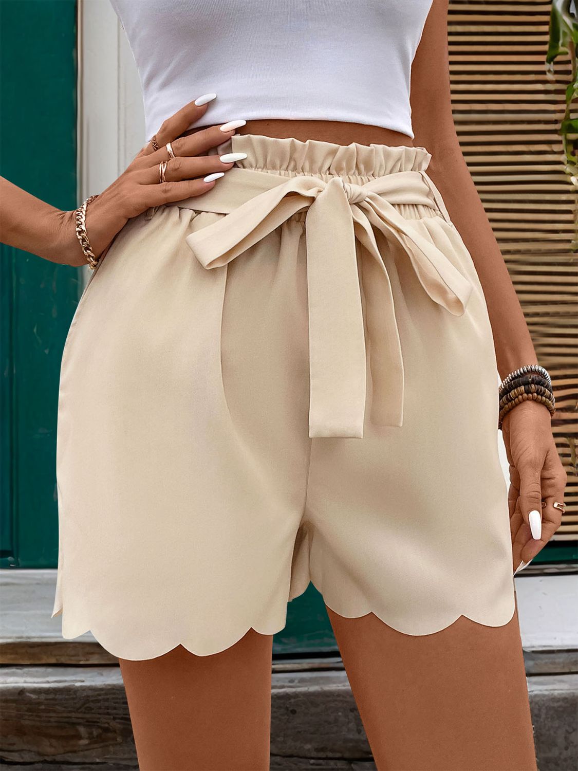 Frill Tied Shorts with Pockets Bottoms JT's Designer Fashion