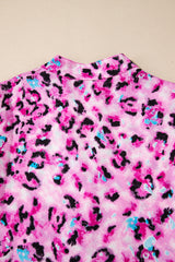 Rose Leopard Print Buttoned Front 3/4 Sleeve Tiered Ruffled Hem Dress Mini Dresses JT's Designer Fashion