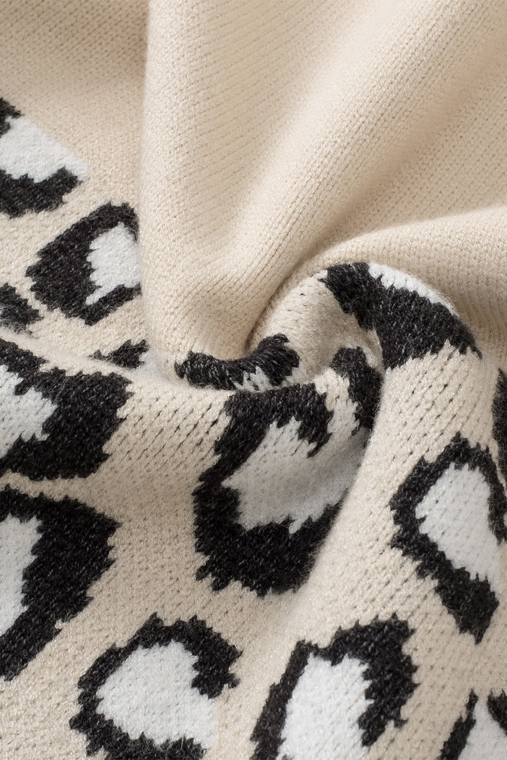 Khaki Leopard Patchwork Knitted Puff Sleeve Sweater Sweaters & Cardigans JT's Designer Fashion