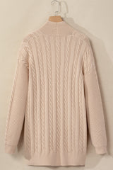 Parchment Oversize Chunky Cable Knit Open Front Midi-length Cardigan Cardigans JT's Designer Fashion