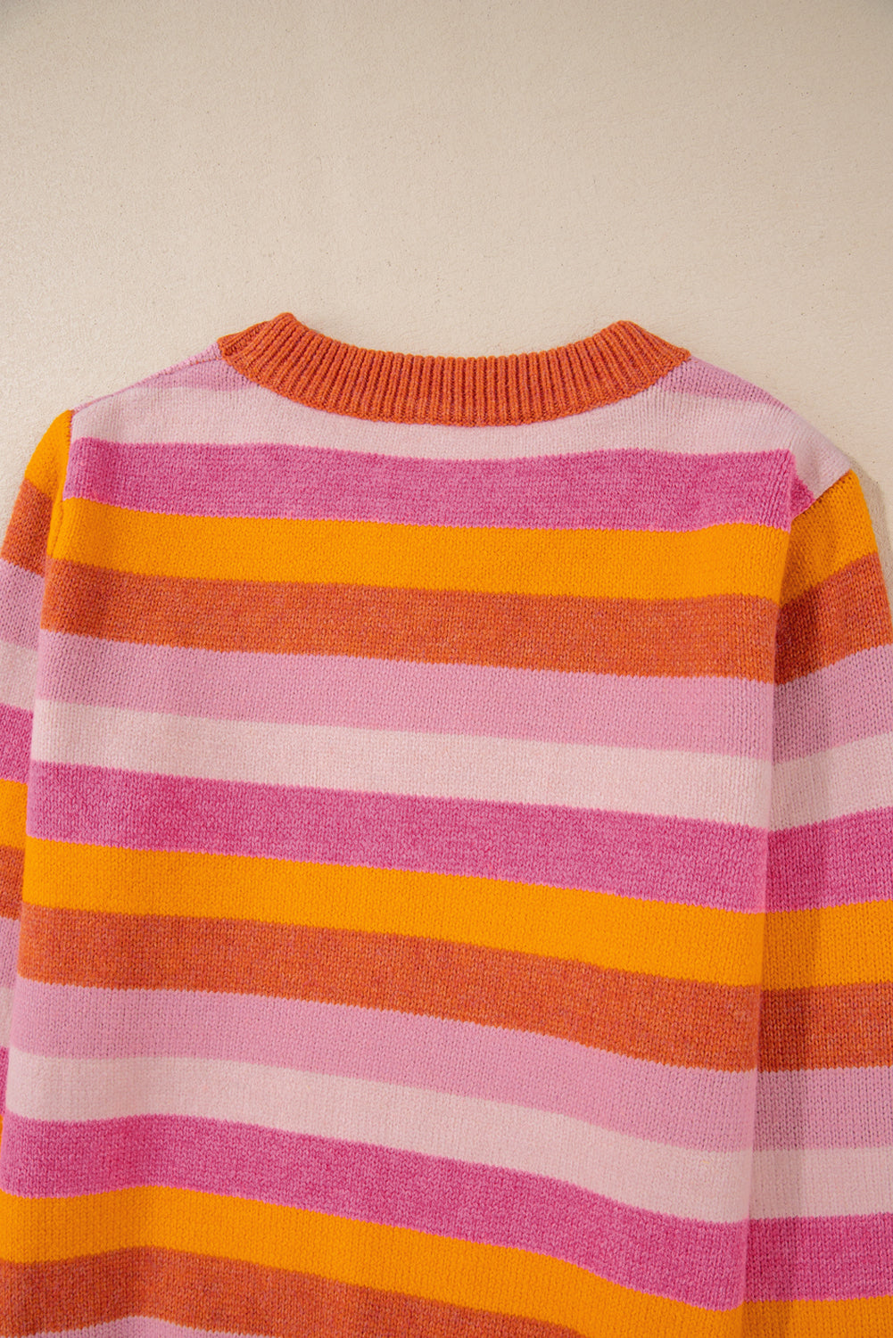 Orange Color Block Ribbed Edge Round Neck Sweater Sweaters JT's Designer Fashion