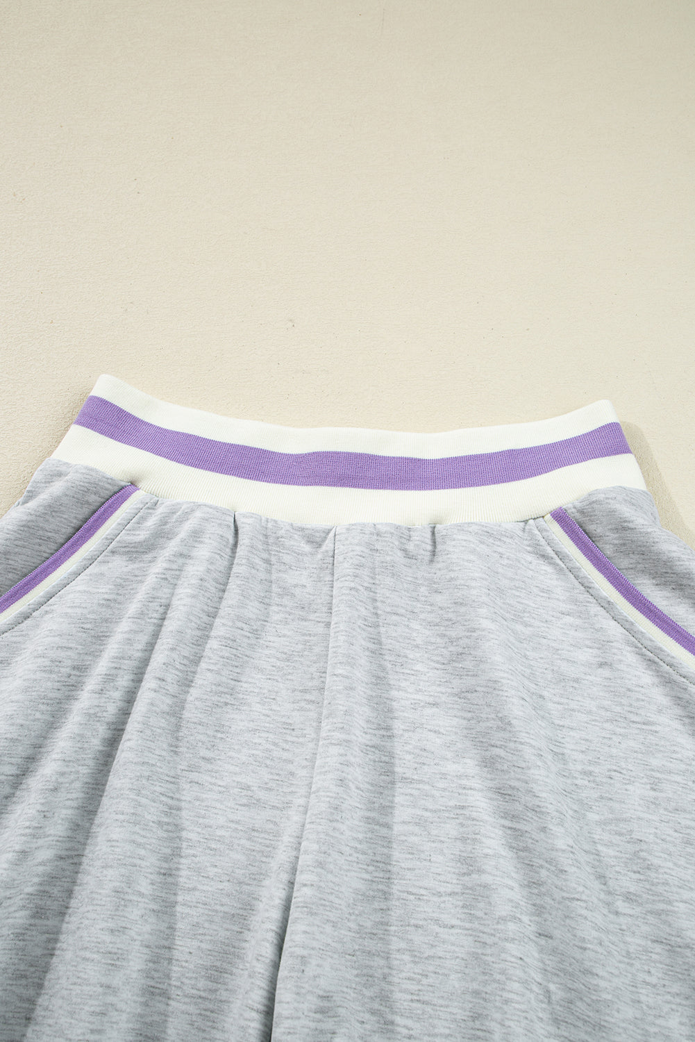 Light Grey Contrast Striped Bands Cropped Pullover and Athletic Short Set Short Sets JT's Designer Fashion