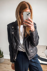 Black PU Leather Lapel Collar Zipper Jacket Jackets JT's Designer Fashion