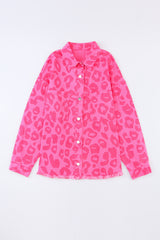 Pink Leopard Print Button Cuffs Raw Hem Jacket Denim Jackets JT's Designer Fashion