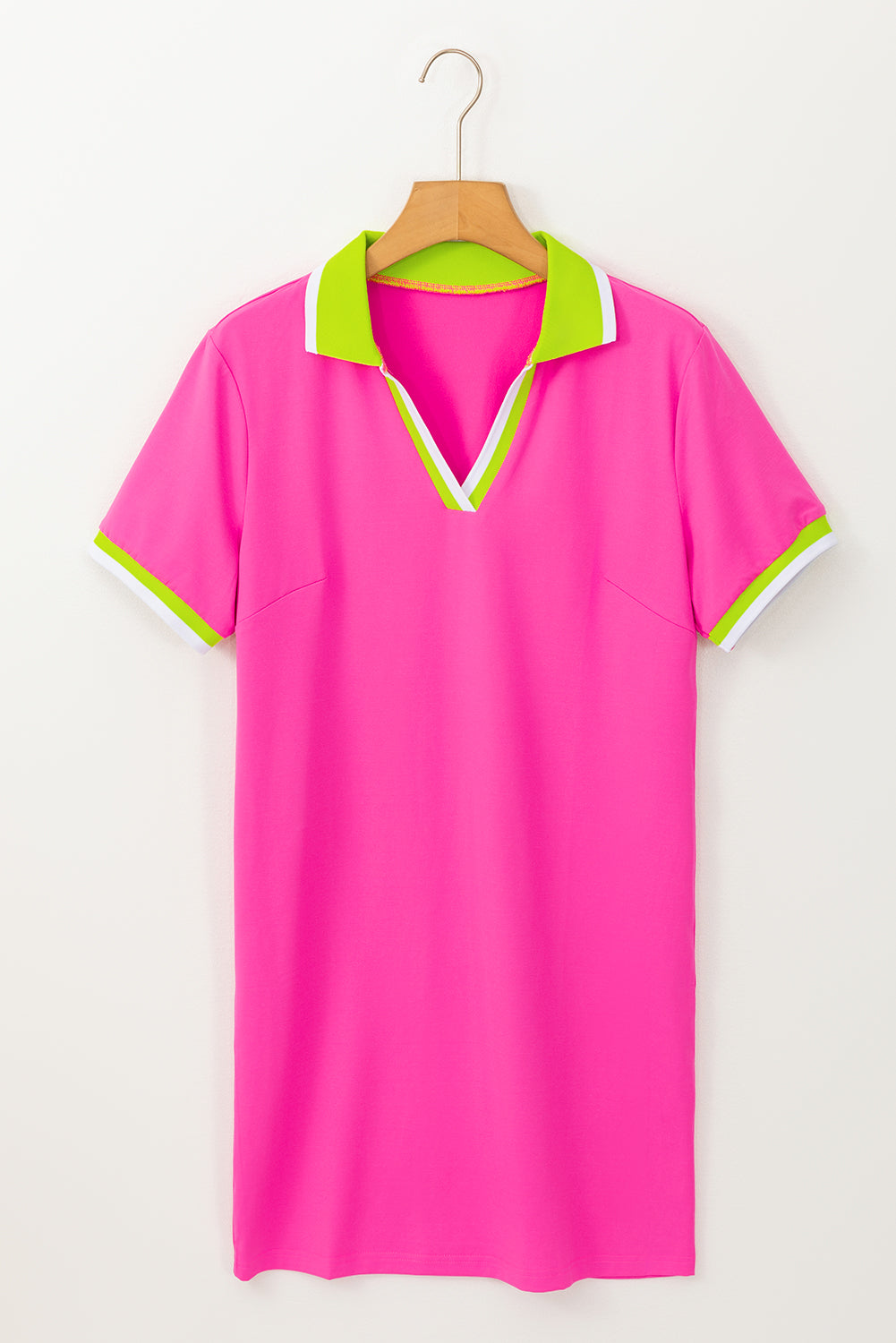 Rose Red Contrast Trim V Neck T-shirt Dress T Shirt Dresses JT's Designer Fashion