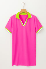 Rose Red Contrast Trim V Neck T-shirt Dress T Shirt Dresses JT's Designer Fashion